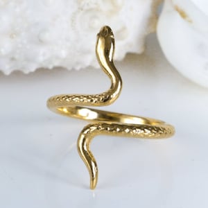 Gold Snake Ring, Snake jewelry, Serpent Band, Adjustable ring, Animal jewelry, boho pinky knuckle delicate ring, Gothic ring, for her image 1