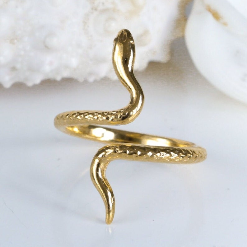 Gold Snake Ring, Snake jewelry, Serpent Band, Adjustable ring, Animal jewelry, boho pinky knuckle delicate ring, Gothic ring, for her image 2