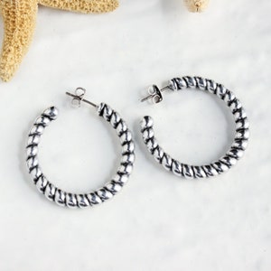 Silver Hoop Earrings, Large Twisted Rope, dangle round earrings, nautical Jewelry, Summer gift, for her