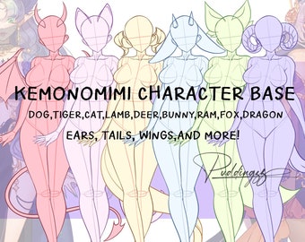 Reference Female Kemonomimi Full body Pose Base Template Guideline