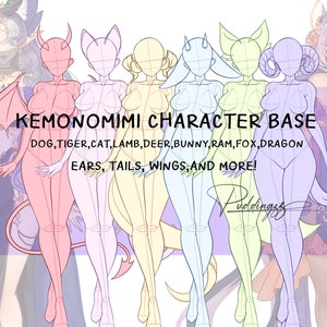 Reference Female Kemonomimi Full body Pose Base Template Guideline