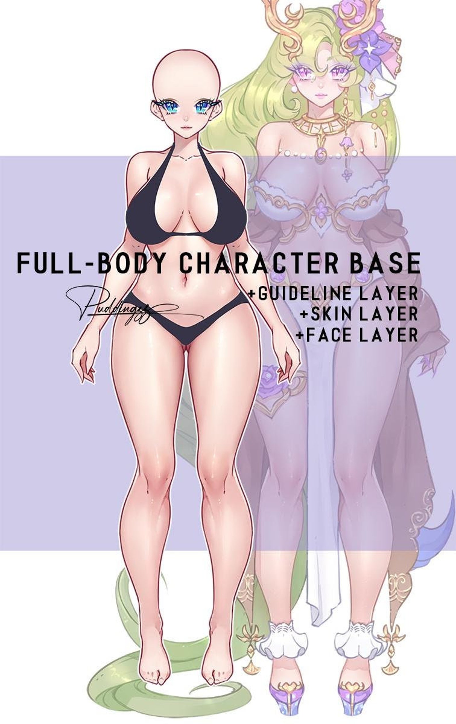 Reference Female Full Body Pose Base Colored Guideline Etsy