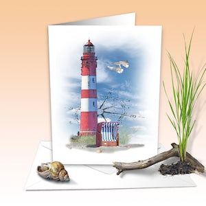 Faro di Amrum, biglietto di auguri, stampa d'arte, acquerello digitale