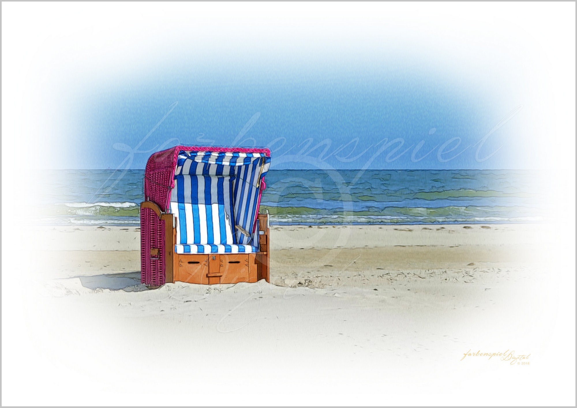 Strandkorb Glückwunschkarte Kunstdruck digitales Aquarell Etsy 日本