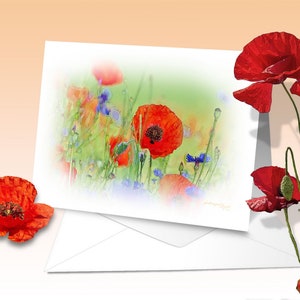Poppies and cornflowers, greeting cards, art print, digital watercolor