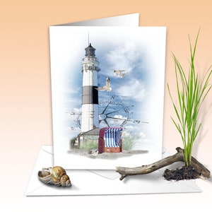 Faro "Langer Christian", Kampen a Sylt, biglietto di auguri, acquerello digitale