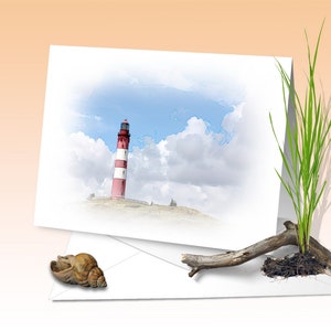 Faro di Amrum, biglietto di auguri, stampa d'arte, acquerello digitale