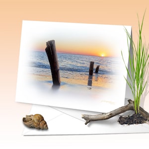 Tramonto al mare, biglietto di auguri, stampa d'arte, acquerello digitale