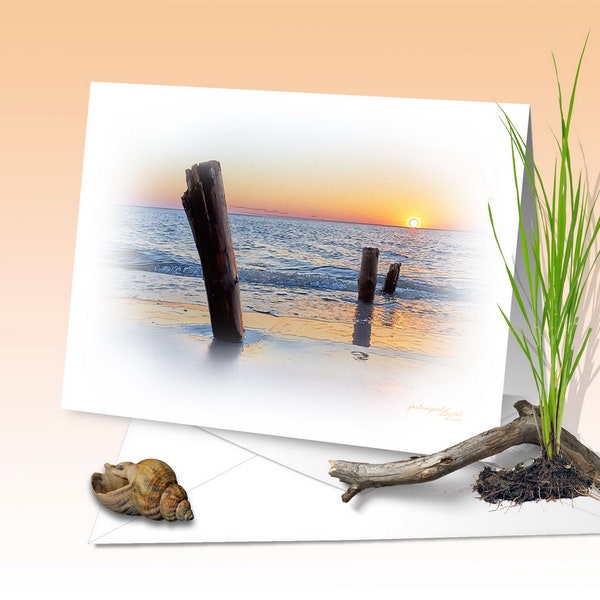 Sonnenuntergang am Meer, Glückwunschkarte, Kunstdruck, digitales Aquarell