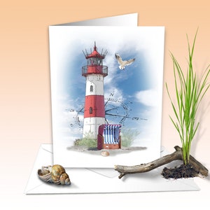 Faro "List-Ost", Lista su Sylt, biglietto di auguri, stampa d'arte, acquerello digitale