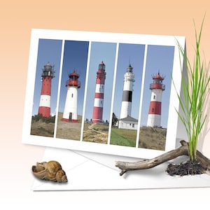 Leuchttürme Big Five, von Sylt und Amrum,  Glückwunschkarte, Kunstdruck, digitales Aquarell