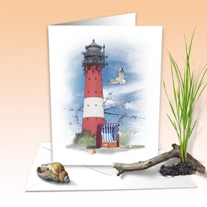 Leuchtturm Hörnum auf Sylt, Glückwunschkarte, Kunstdruck, digitales Aquarell