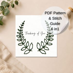 植物のリースをモチーフにしたペーパー刺繍カードの型紙、初心者向けのPDFファイル（印刷可能なテンプレート6種類付き）