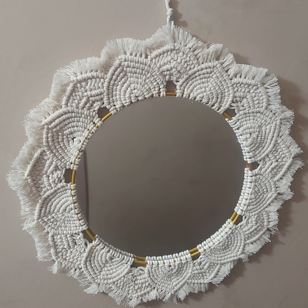 Miroir mural macramé fait mains 30 cm