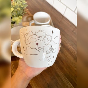 Ponyo mug| Ponyo and Sosuke| Anime mug| White and gold ceramic mug