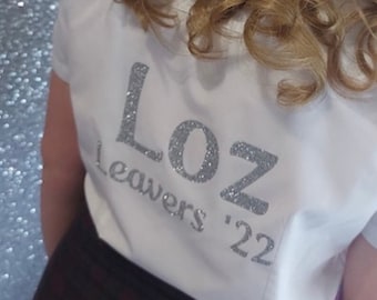 SCHOOL LEAVERS day- Personalised Tops DIY Iron on Decals - 12+ Colours - 7x Fonts - Logos - School Leavers tops -