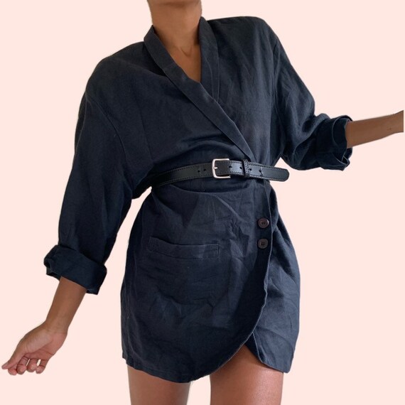 Vintage Oversized Black Linen Blazer
