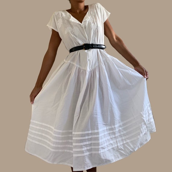 Vintage 70s White Cotton Dress