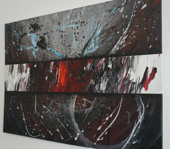 Abstrakte Kunst Acrylmalerei 80 Cm X 60 Cm Schwarz Rot Weiss Etsy