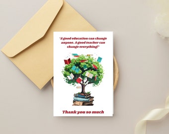 Merci carte professeur. Carte de remerciement pour enseignant, semaine d'appréciation des enseignants, carte de fête de l'enseignant, carte de fin d'année de l'enseignant.
