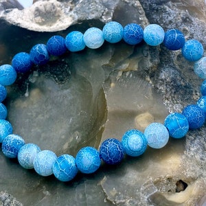 Mens Womens Elasticated Gemstone Beaded Bracelet Agate 8mm beads