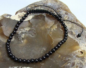 Delicada pulsera de macramé con piedras preciosas para hombre, cuentas de ÁGATA NEGRA de 4 mm, pulsera de cuentas, joyería de regalo