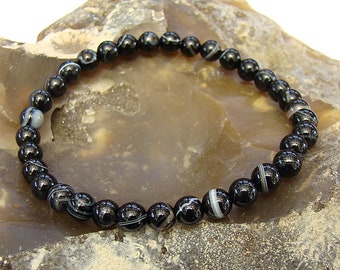 Gemstone Men's Women's Elasticated Beaded Bracelet 6mm BLACK LACE AGATE beads