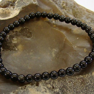 Delicate Gemstone Men&#39;s Women&#39;s Elasticated Beaded Bracelet 4mm BLACK OBSIDIAN beads