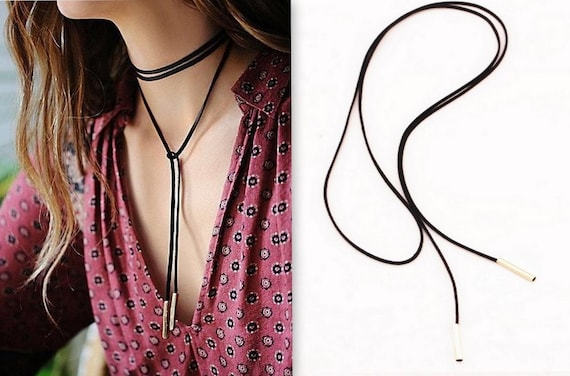Choker Black Brown Velvet Cord Chocker Long Rope Necklace Silver Gold Ends