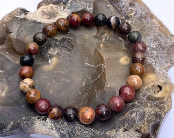 Natural Gemstone Men's Women's Elasticated bracelet 6mm JASPER  beads