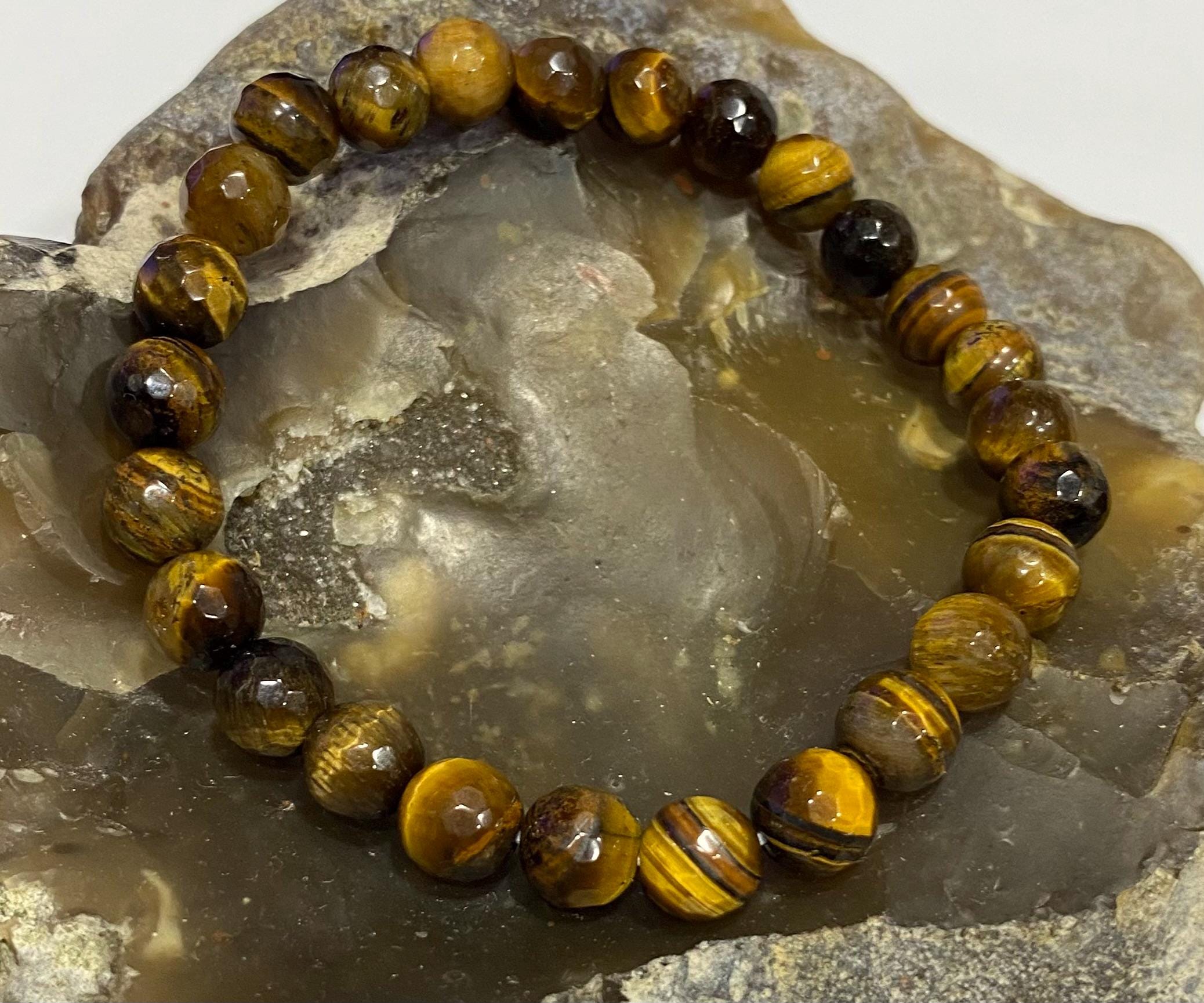 Bracciale In Pietra Occhio Di Tigre, Perle Rotonde Da 19-20 Mm - Foto 5