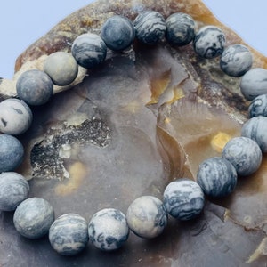 Natuurlijke edelsteen rekbare armband voor heren, allemaal 10 mm MAP STONE matte kralen elastisch