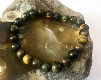 Natural Gemstone Men's Women's Elasticated Bracelet 10mm TIGER EYE beads