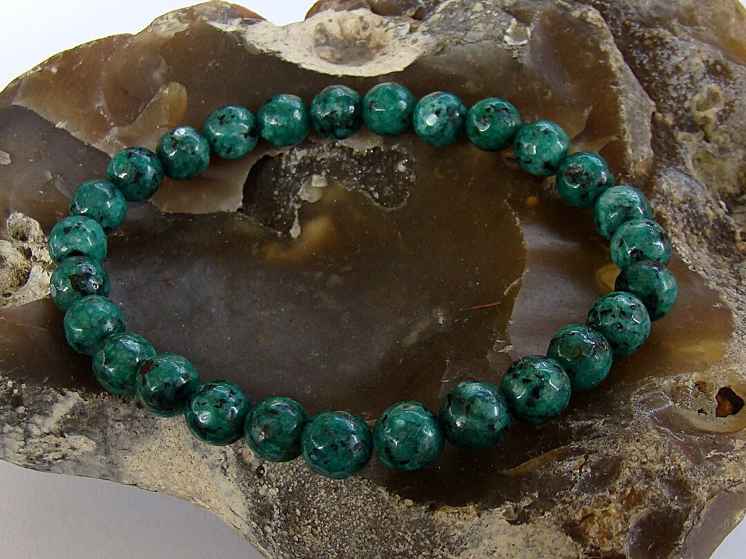 Men Women Gemstone Bracelet Green Sesame Jasper Beads Gift Jewelry ...