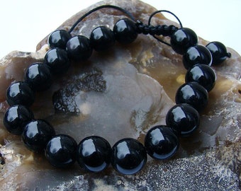 Pulsera de piedras preciosas naturales para hombre, todas con cuentas de obsidiana negra de 12 mm