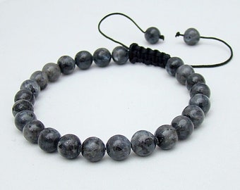 Men's Women's Gemstone Beaded Bracelet 8mm Labradorite beads Macrame Jewelry 7.5 inch