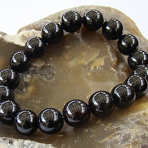 Mens Womens Bracelet Natural Gemstone Black Obsidian bracelet 12mm beads