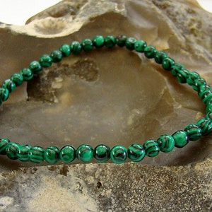 Gemstone Men's Women's Elasticated Beaded Bracelet 4mm Malachite beads