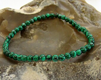 Gemstone Men's Women's Elasticated Beaded Bracelet 4mm Malachite beads
