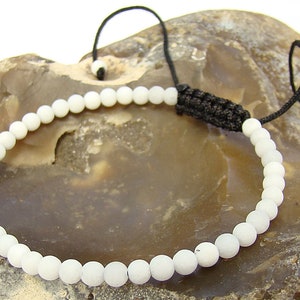 Gemstone Men&#39;s Women&#39;s Macrame Beaded Bracelet 4mm JADE WHITE beads