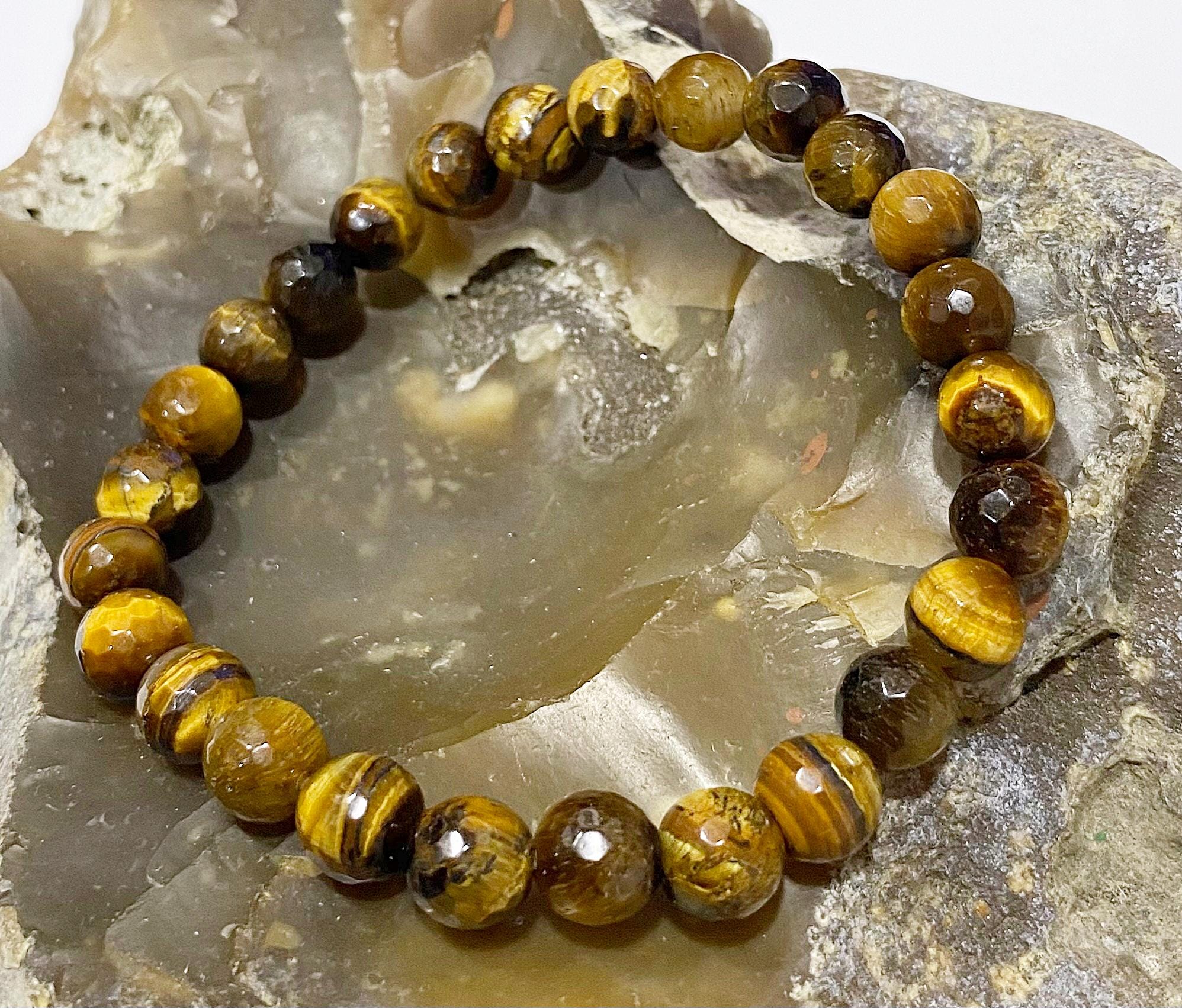 Natural Gemstone Men's Women's Elasticated Bracelet 8mm TIGER EYE