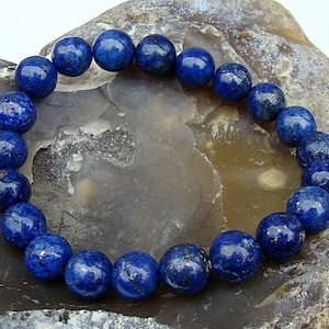 BLUE Men&#39;s 10mm LAPIS LAZULI beads Elasticated stretchable bracelet