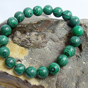 Men&#39;s Women&#39;s Gemstone Beaded Bracelet Malachite 10mm beads Elastic stretchable