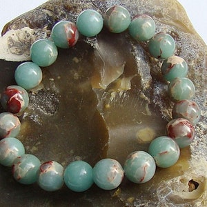 Natural Gemstone Bracelet Aqua Terra Jasper 10mm beads stretchable elasticated Beaded Jewelry Gift for Him for Her