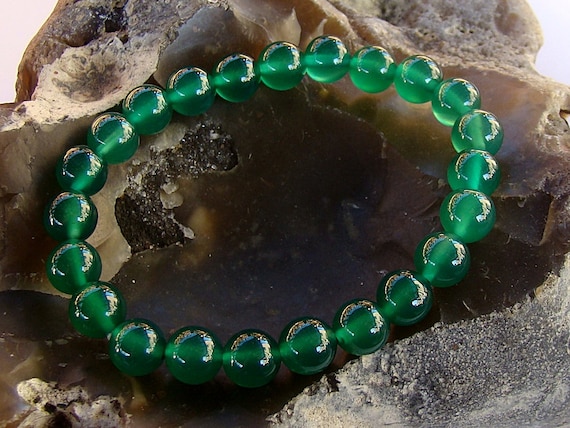 Natural Gemstone Bracelet 8mm Green Agate Beads Gift Jewelry Etsy