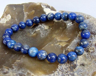 Mens Womens Elasticated Gemstone Beaded Bracelet LAPIS LAZULI Blue 8mm beads
