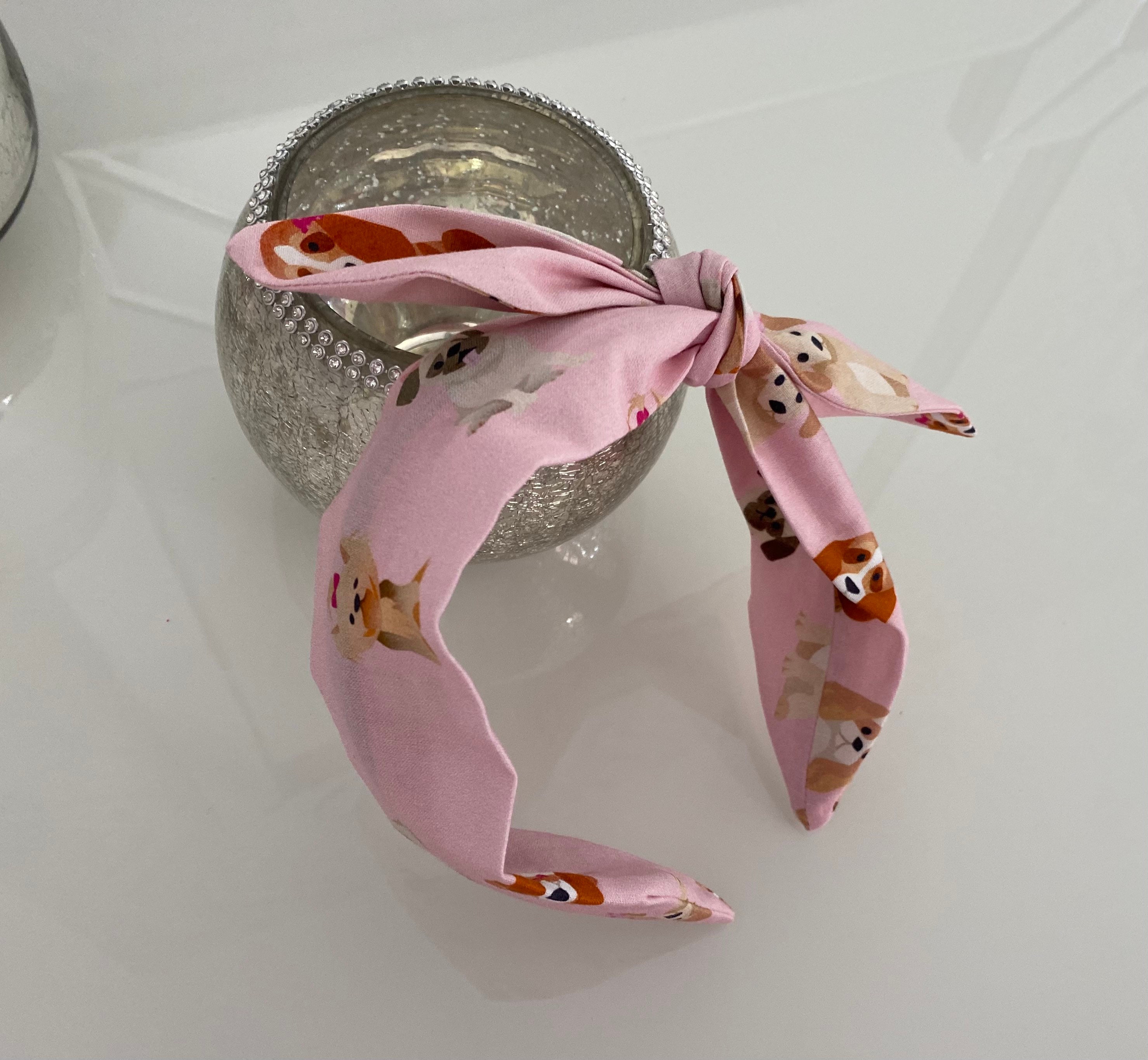 Knot bow headband pink dog print handmade bow headbands Etsy