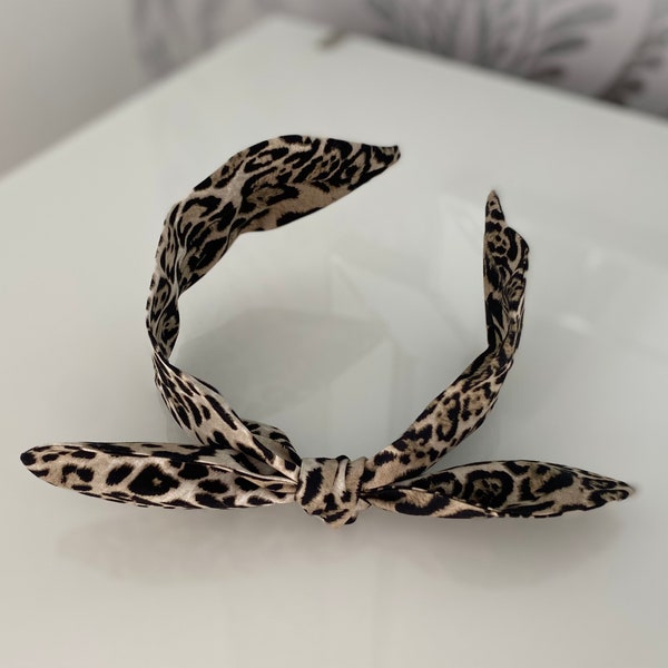 Knot bow headband leopard print animal print light brown leopard handmade bow headbands fashion girls women