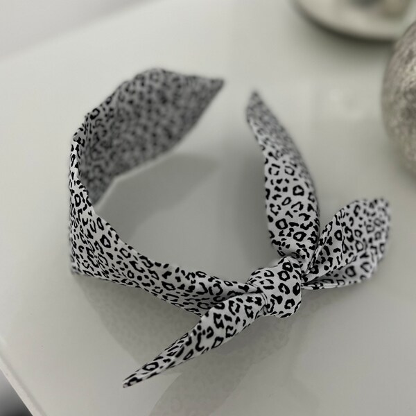 Knot bow headband leopard print animal print white leopard handmade bow headbands fashion girls women band