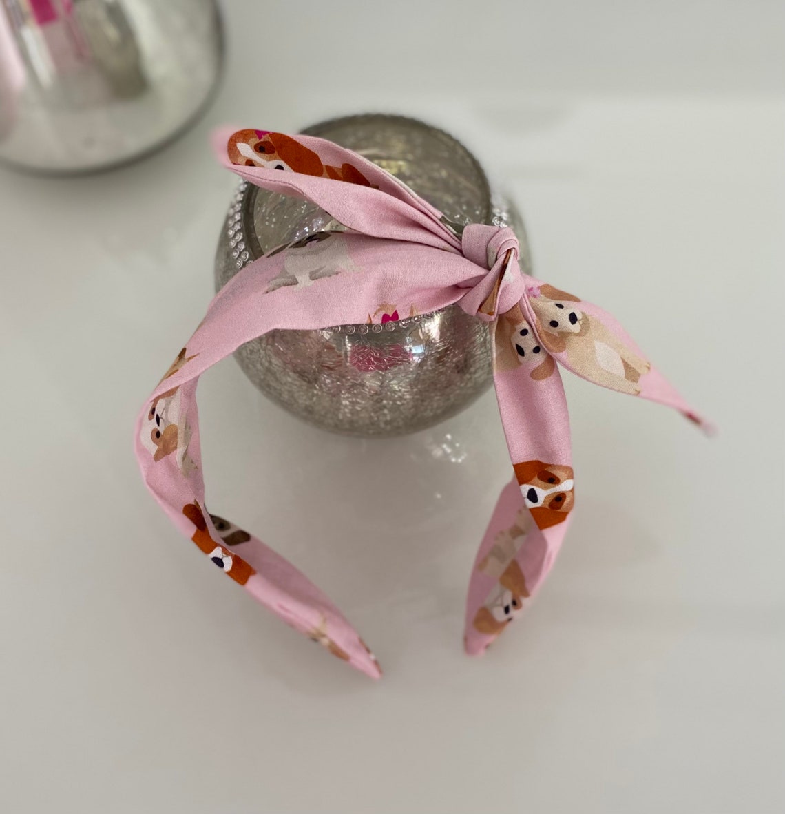 Knot bow headband pink dog print handmade bow headbands Etsy